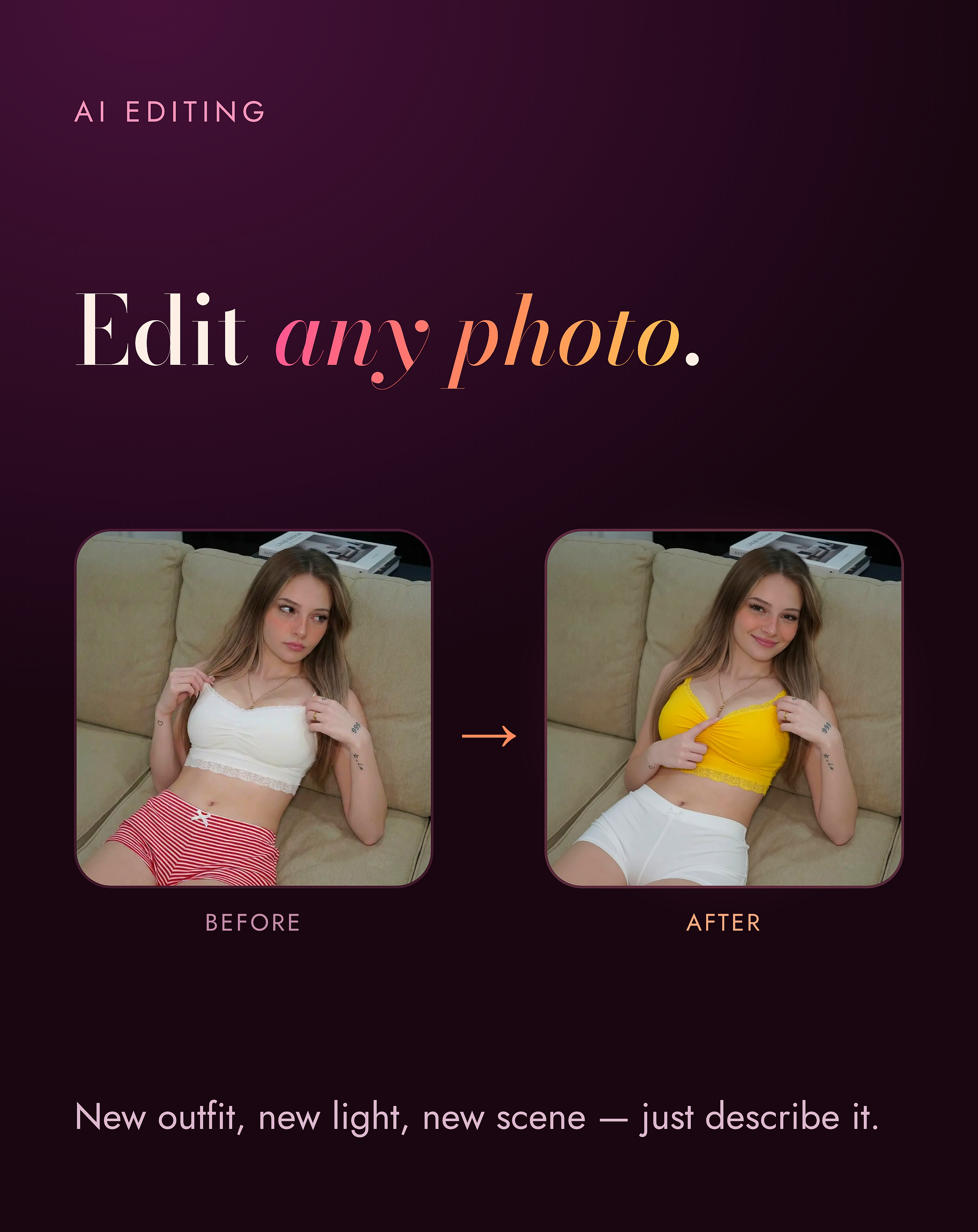 It's AI, so anything's possible ✨ Ask for custom photos, edit them, even animate them. Swipe →